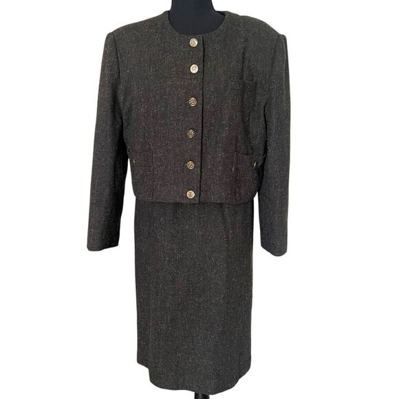 Norton McNaughton Women’s Vintage Wool Blend 2 Piece Set Olive Green Size 16 - Picture 1 of 14